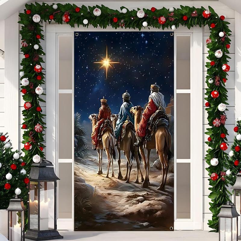 Christmas Themed Door Banner, 1 Count Camel Pattern Door Hanging Banner, Festive Backdrop for Home Living Room Bedroom, Home Decor Supplies