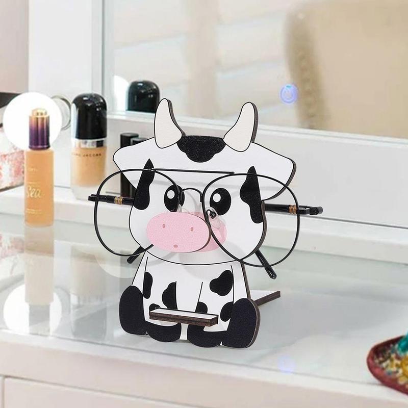 Wooden Glasses Holder, 1 Count Cute Cow Design Glasses Storage Rack, Desktop Decoration for Home Office School, Home Organizer