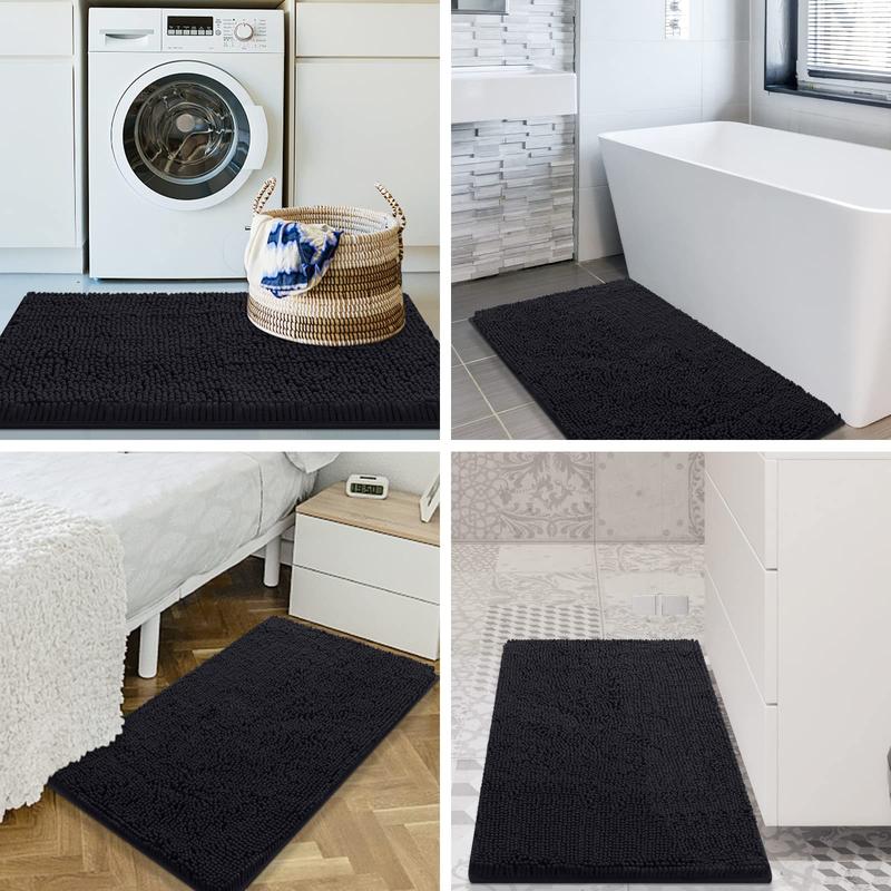 Bathroom Rug 24x16 Inch, Super Soft and Absorbent Plush Bath Mat Carpet, Machine Washable, Non-Slip Plush Rug for Tub, Shower and Bathroom, Black