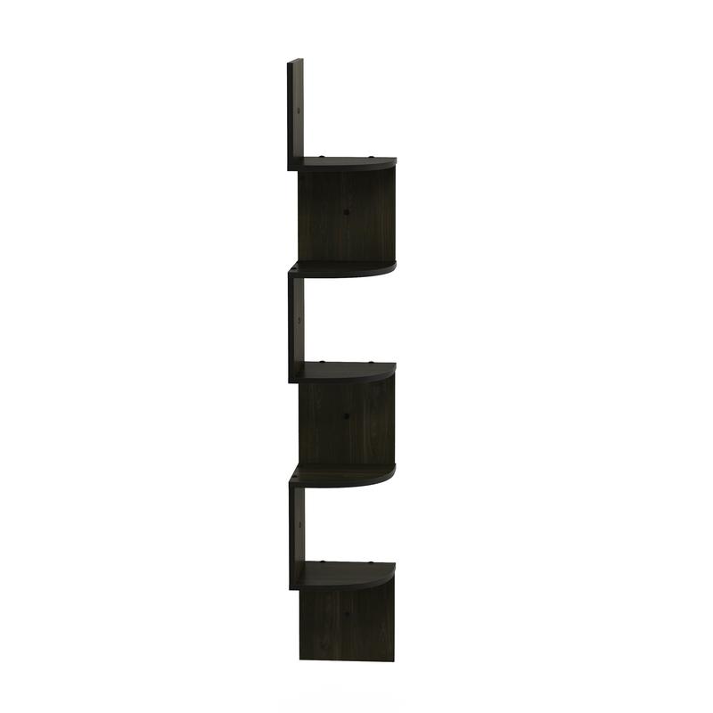 HOMLUX Rossi 5-Tier Wall Mount Floating Radial Corner Book Shelf, Espresso, Decorative and Functional