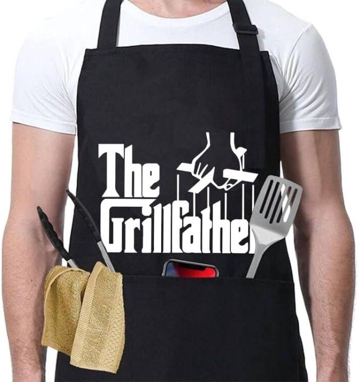 Funny Aprons For Men,Black Apron With Pockets Mens, For Kitchen Cooking, Bbq, Baking, Gifts For Husband, Dad