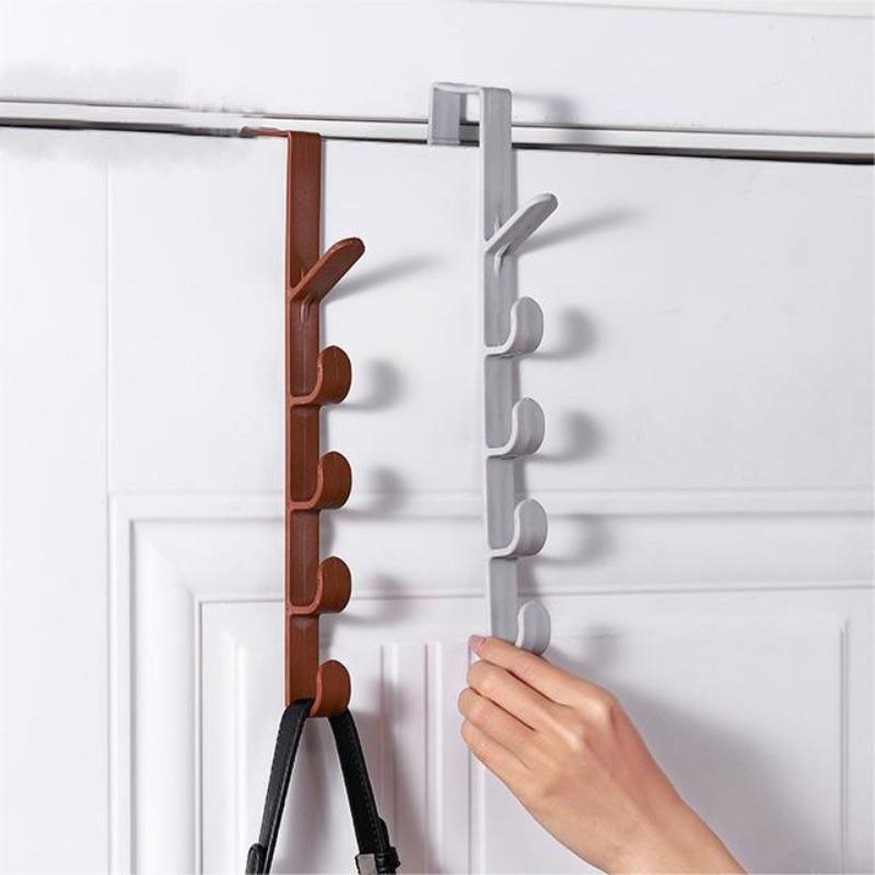 Door Back Hook, 1 Count 5-hook Hanging Storage Rack, Punch-free Coat Rack, Storage Organizer for Bedroom, Closet Wardrobe Home Dorm, Boyfriend Gift