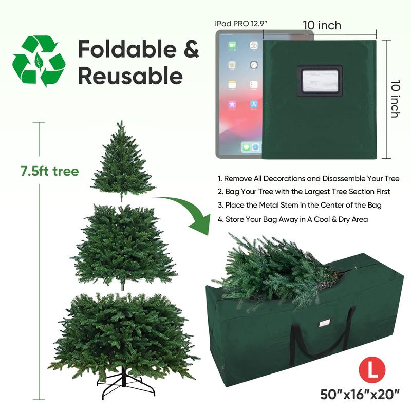 7.5 ft Extra Large Christmas Tree Storage Bag With Reinforced Handles and Dual Zippers for Wide Opening (Green)