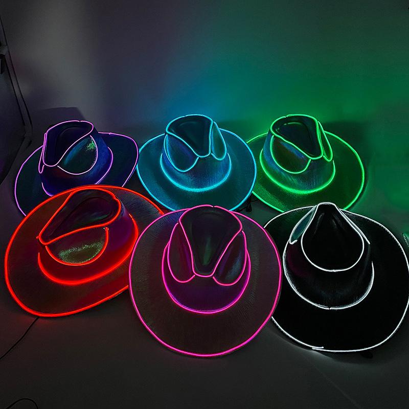 Disco Luminous Led Bride Cowgirl Hat Glowing Light Bar Cap Bachelorette Party Supplies Flashing Neon Western Cowboy Hat