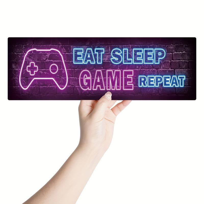 Putuo Decor 4 Pcs Printed Neon Gaming Wooden Sign, Teen Boys Room Decorations, gamer wall art Decor for bedroom Wooden