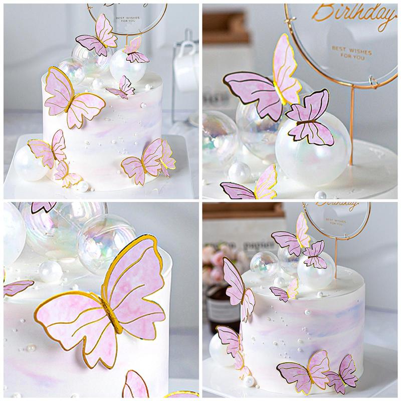 Butterfly Themed Cake Decorations Set, 1 Set Butterfly Design Cake Topper, Happy Birthday Cake Decoration, Party Decoration Supplies