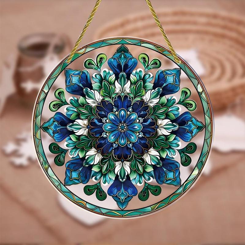 Flower Pattern Hanging Decor, 1 Count Colorful Glass Window Hanging Ornament, Wall Decor for Home Living Room Bedroom Garden Patio