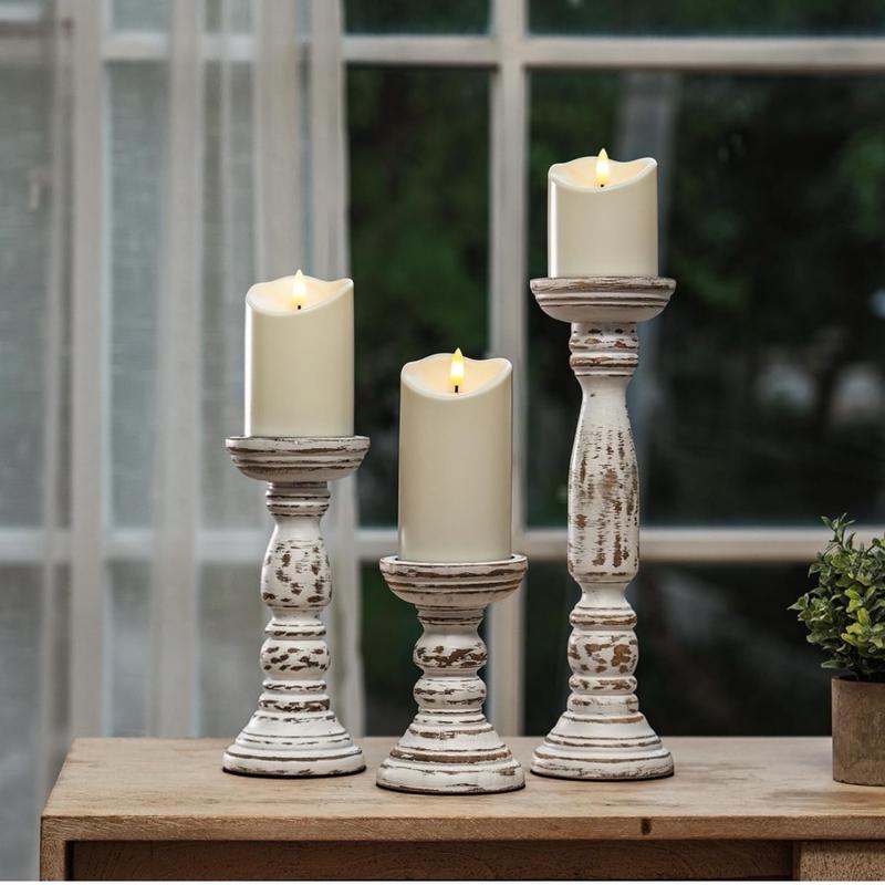 Farmhouse Wood Candle Holders for Pillar Candles Set of 3, Rustic Candle Holders for Table Centerpiece, 13