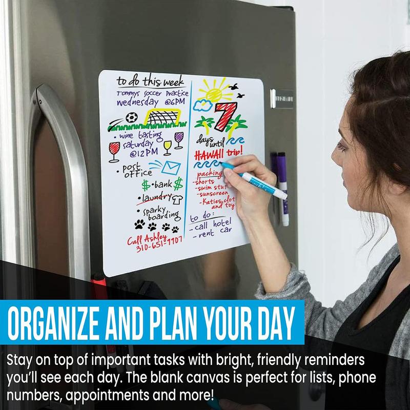 Cinch 17x11 Stain-Resistant Fridge Whiteboard with 4 Markers and Eraser - Magnetic Dry Erase Board Organizer and Planner for Refrigerator (Plastic)