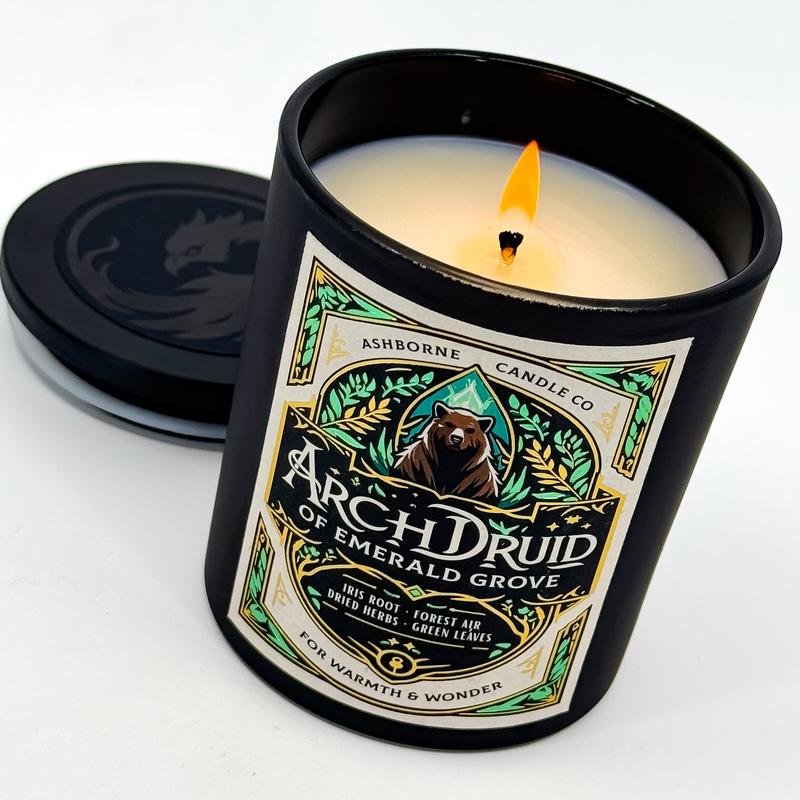 Archdruid of Emerald Grove - 8oz Scented Candle - Iris Root, Forest Air, Dried Herbs, Green Leaves - Natural Coconut Wax - 35 h Burn Time - Premium Foil Label