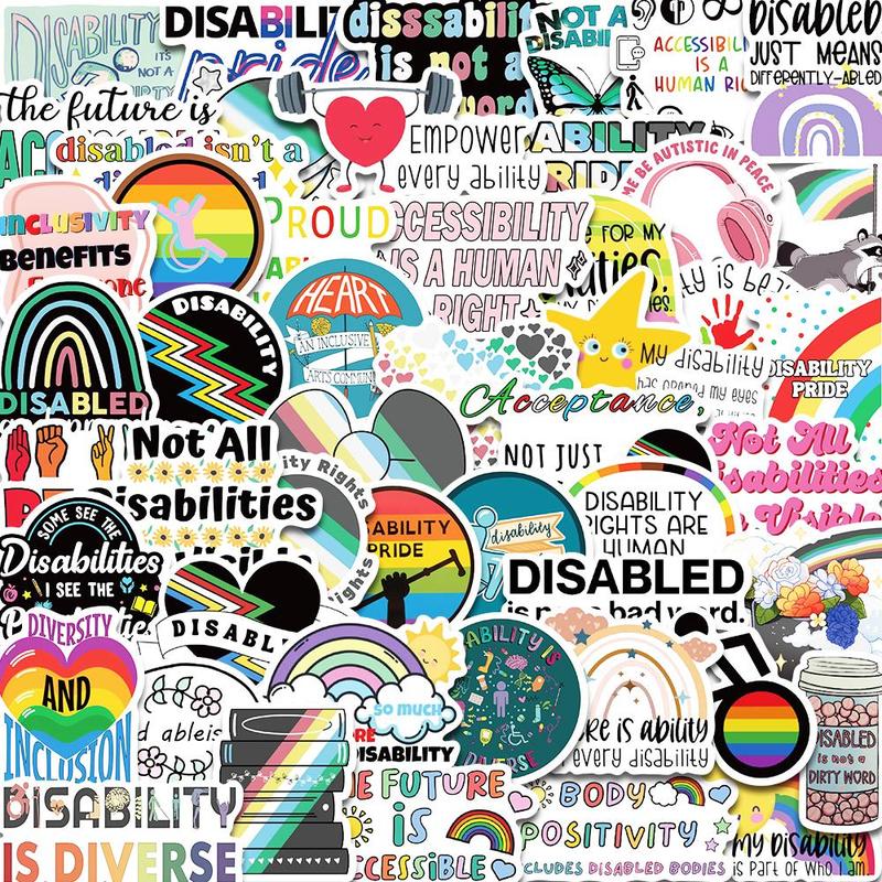 Disability Awareness Sticker, 50pcs set Cartoon DIY Decorative Sticker, Self Adhesive Decor Paper for Gift Greeting Card & Water Bottle & Laptop