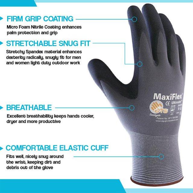 Maxi Flex Ultimate 34874 Foam Nitrile Coated Work Gloves for Cleaning - 12 Pairs, Durable PIP Protection