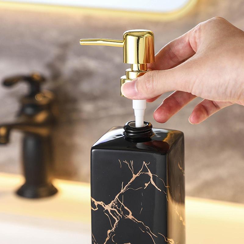 Marble Pattern Soap Dispenser, 1 Count Press Type Soap Dispenser, Bathroom Supplies for Home Hotel Salon Dormitory