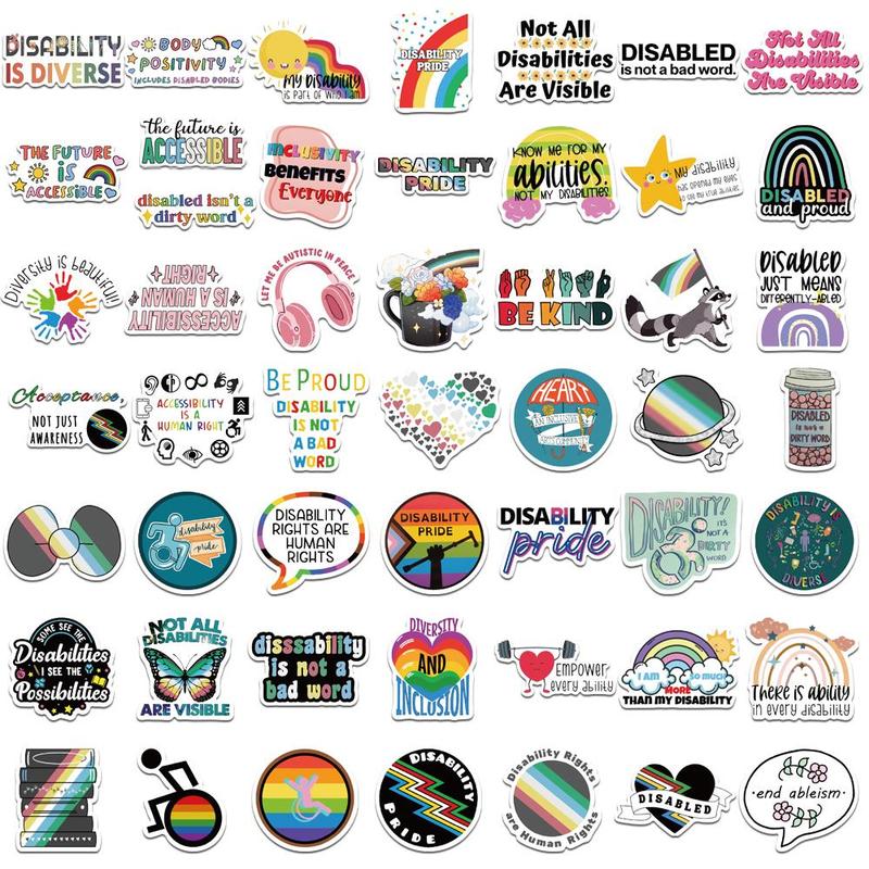 Disability Awareness Sticker, 50pcs set Cartoon DIY Decorative Sticker, Self Adhesive Decor Paper for Gift Greeting Card & Water Bottle & Laptop