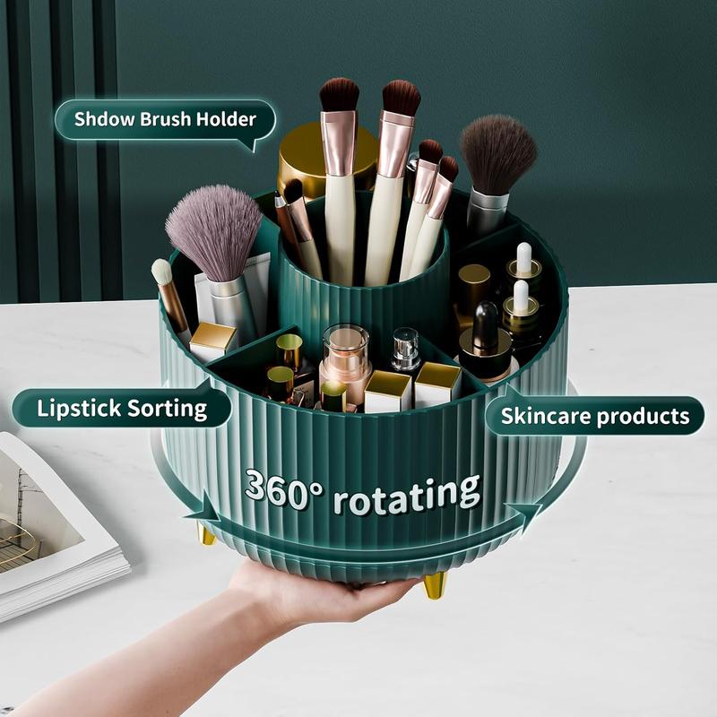 360 ° rotate makeup brush holder organizer, durable multifunctional cosmetic and skincare storage box for vanity, desktop, bedroom, bathroom (green)