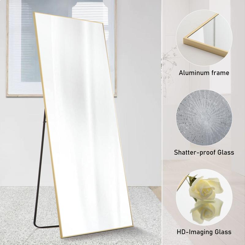 FurniChic Haven Full Length Mirror with Stand, Wall Mirror, Aluminum Frame, HD Mirror, Fog-Resistant, Sturdy Structure, Versatile Design