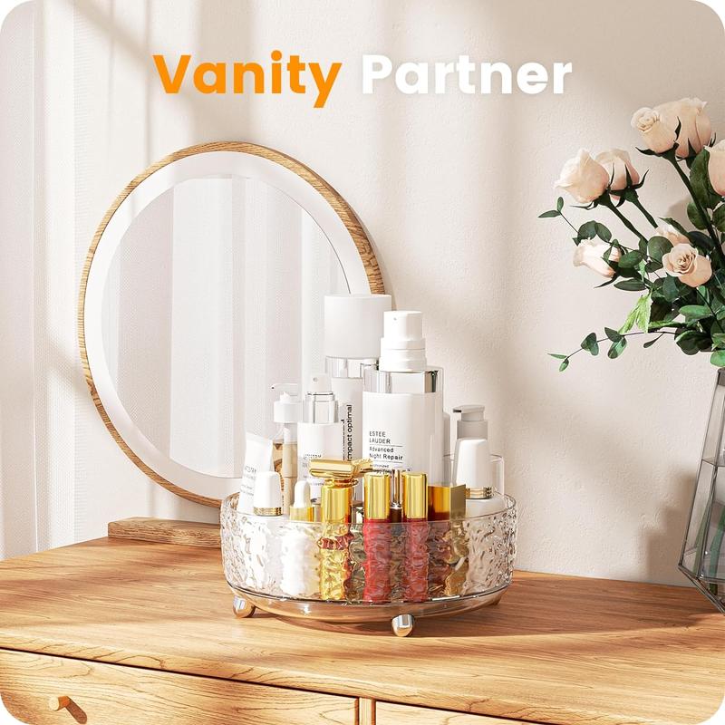 [Clear]Water Ripple Perfume Organizer, [360°Rotating]Lazy Susan Organizer for Vanity Cabinet Dresser Bathroom, [9