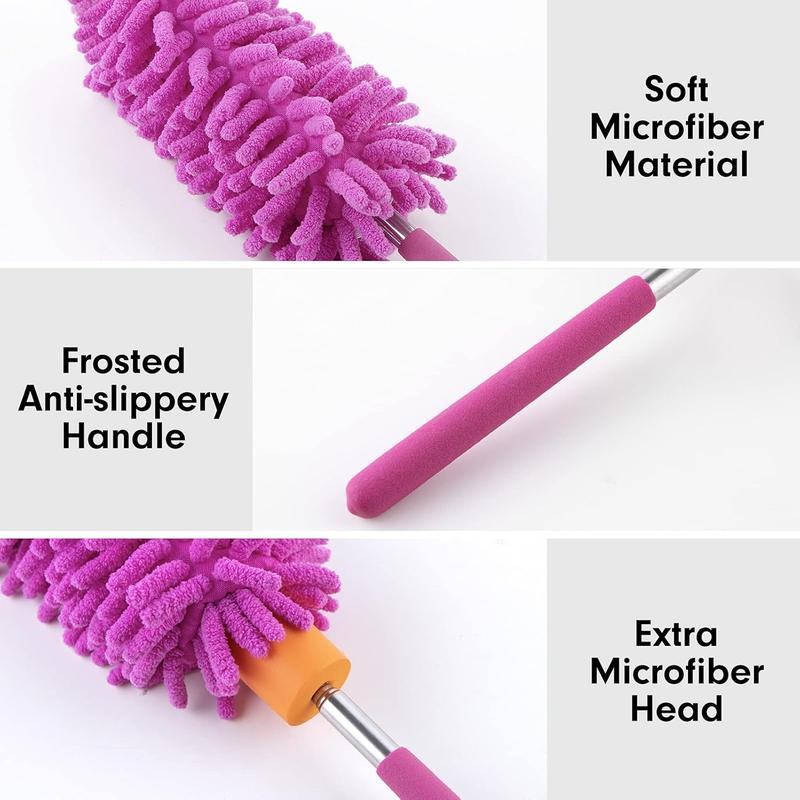 Microfiber Duster for Cleaning, Hand Washable Dusters with 2Count Replaceable Microfiber Head, Extendable Pole, Detachable Cleaning Brush Tool for Office, Car, Window, Furniture, Ceiling Fan