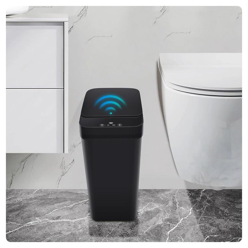 Bathroom Trash can, Touchless Trash Can,Automatic Motion Sensor Compost Bin with Lid,2.4 Gallon Plastic PP Rubbish Can, Kitchen, Bathroom, Office, Bedroom Trash can (Black)