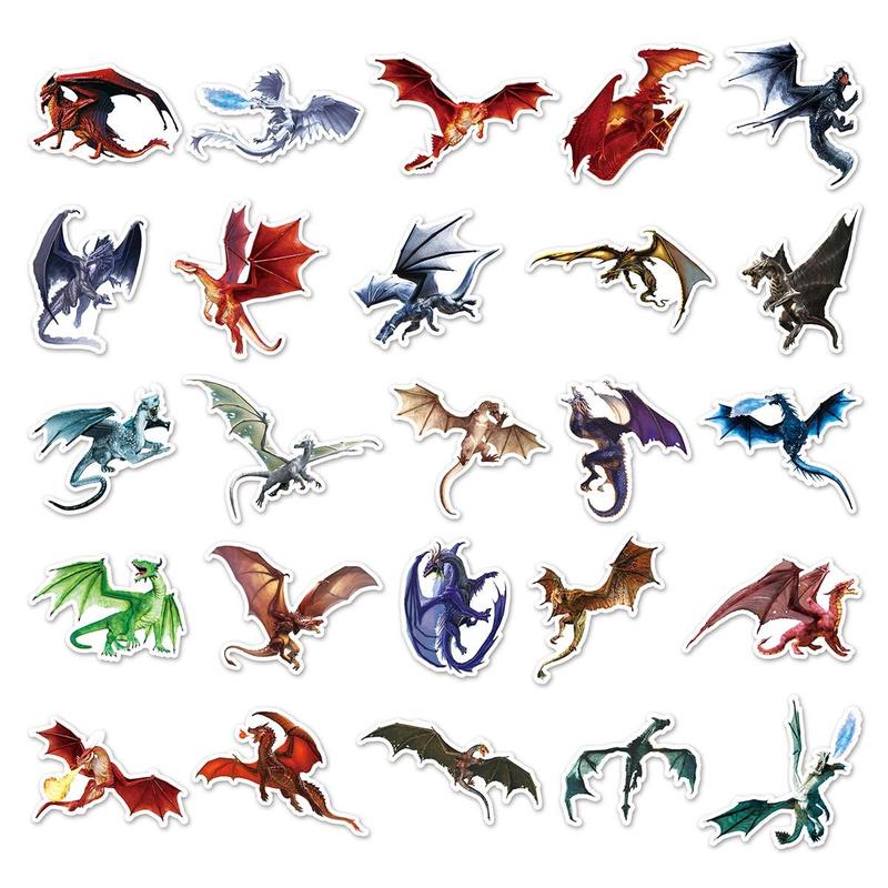 50pcs Random Dragon Pattern Sticker, Waterproof Self Adhesive Decor Paper, Decor Sticker For Gift Greeting Card Water Bottle Laptop Phone