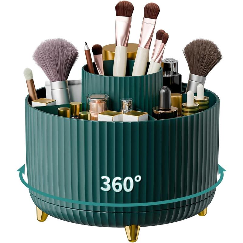 360 ° rotate makeup brush holder organizer, durable multifunctional cosmetic and skincare storage box for vanity, desktop, bedroom, bathroom (green)