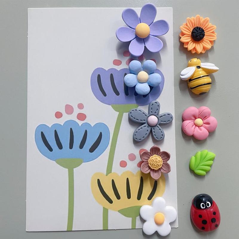 Flower & Bee & Leaves & Ladybugs Design Fridge Magnet, 10pcs set Cute Refrigerator Magnet, Durable & Strong Hold Magnet for Kitchen, Office & More, Home Decor