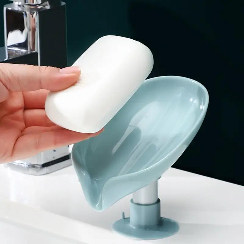 Leaf Shaped Drain Soap Dish Holder, 6pcs set Self Draining Soap Bar Holder with Suction Design, Soap Storage Rack, Soap Dish Holder for Bathroom Kitchen, Room Accessories for 2024