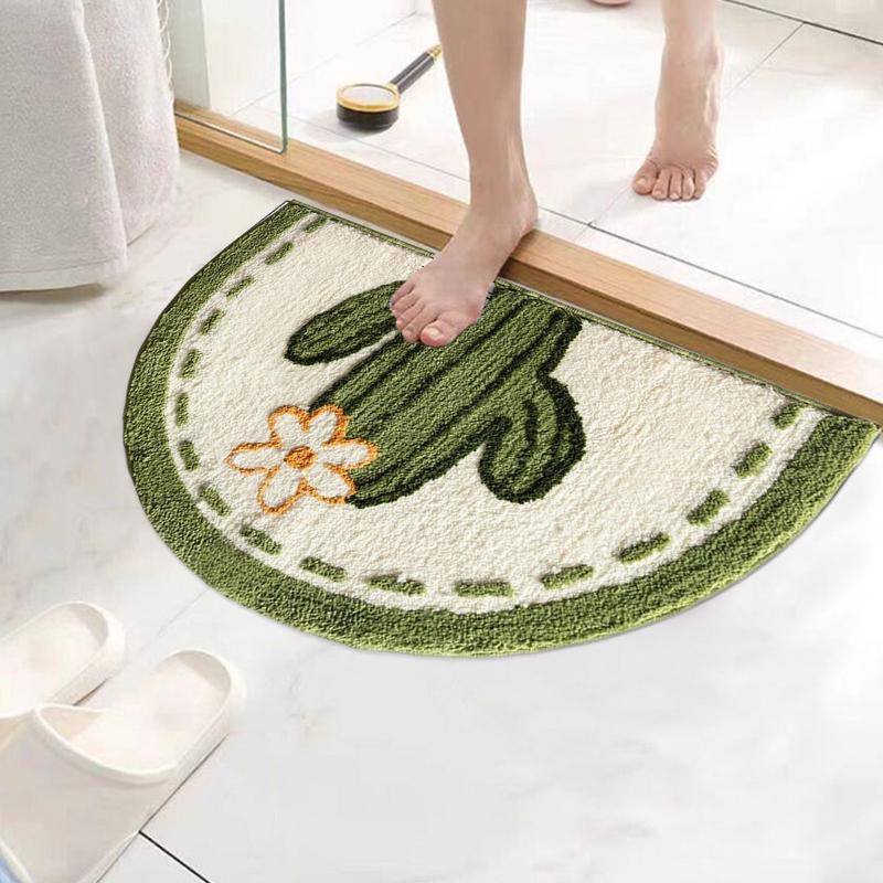 Thickened Semi-Circular Shower Mat - Water Absorbent Non-Slip Bathroom Rug For Doorway Toilet Washroom And Bathroom Entrance - Ensuring Comfort