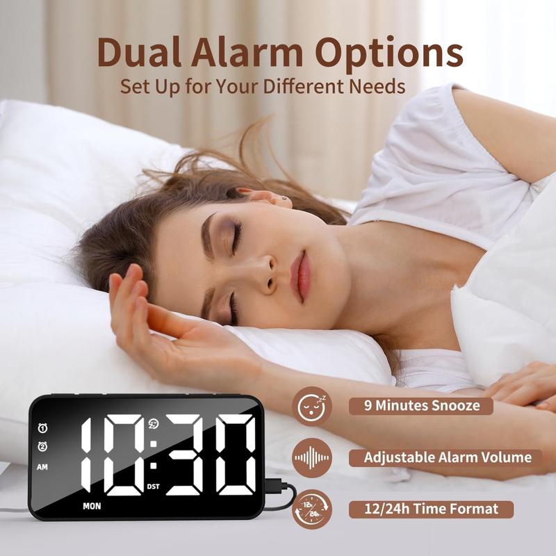 Alarm Clock for Bedrooms Dual Alarms Small Digital Clock with USB Ports 5 Adjustable Dimmer for Home Office Bedside Clock with 12 24HR Snooze Alarm Clock for Heavy Sleepers s Elderly