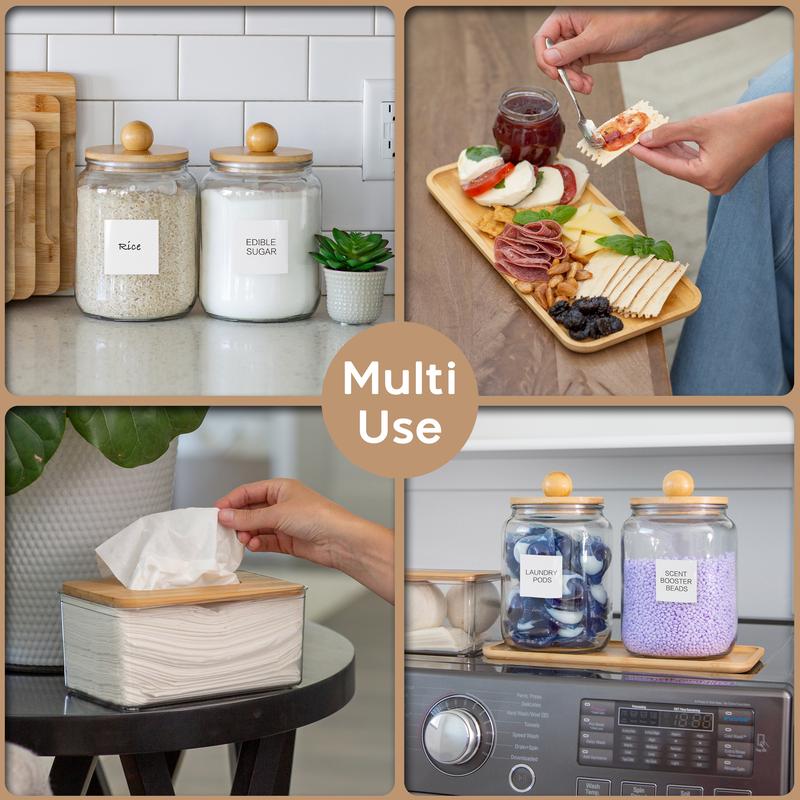 ELECNEST Glass Laundry Jars with Lids - Kitchen & Laundry Room Organization Containers with Dryer Sheet Holder, Measuring Cups & Multipurpose Bamboo Tray - Laundry Detergent Storage Canisters with Labels