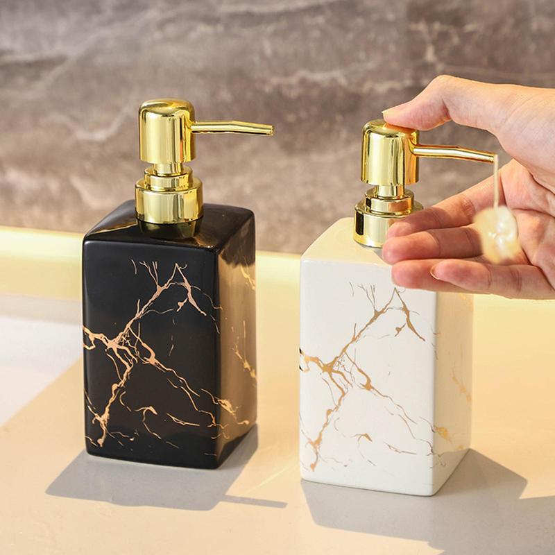 Marble Pattern Soap Dispenser, 1 Count Press Type Soap Dispenser, Bathroom Supplies for Home Hotel Salon Dormitory