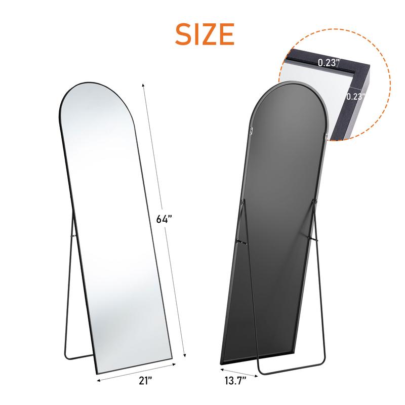 FurniChic Haven Full Length Mirror with Stand, Wall Mirror, Aluminum Frame, HD Mirror, Fog-Resistant, Sturdy Structure, Versatile Design