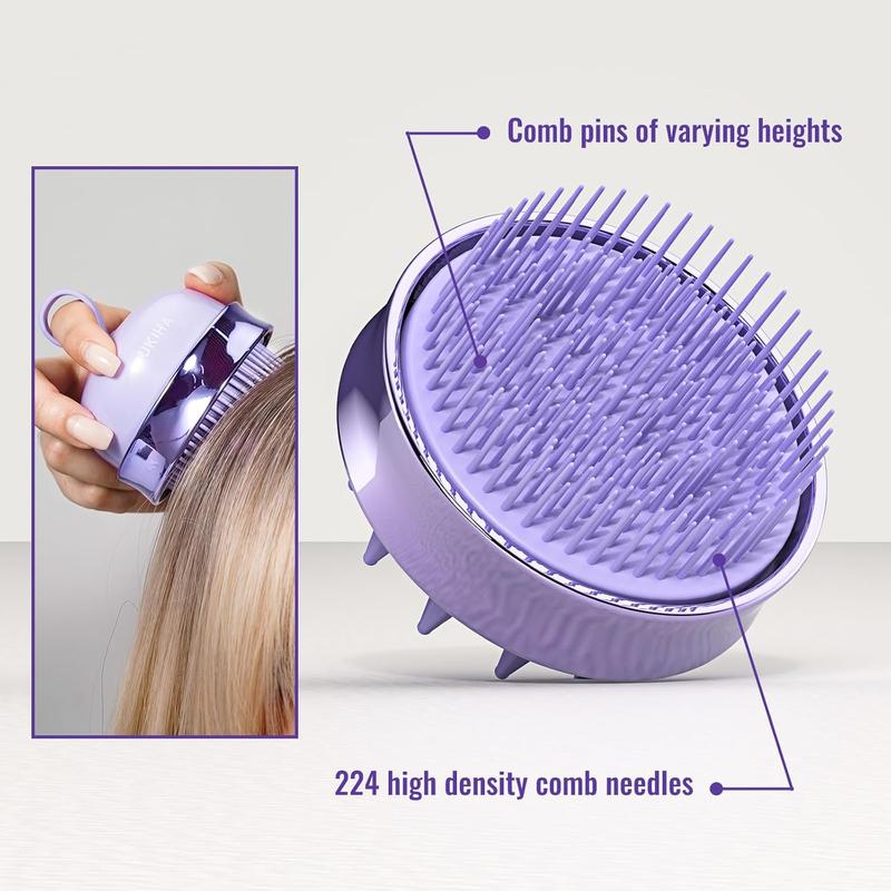 2-in-1 Scalp Massager Shampoo Brush, Scalp Scrubber for Hair Growth & Dandruff Removal, Hair Scrubber with Soft Silicone Bristles, Wet Dry Scalp Exfoliator for Scalp Care (Purple)