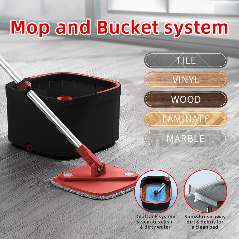 Hardwood Floor Mop and Bucket Set - Self Separation Dirty and Clean Water System with 2 6 Pads