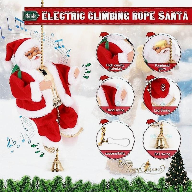 Christmas climbing Santa Claus ornaments, novelty ornaments with music, suitable for family gatherings and festivals, no batteries