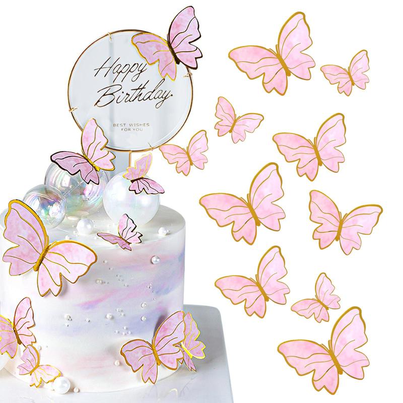 Butterfly Themed Cake Decorations Set, 1 Set Butterfly Design Cake Topper, Happy Birthday Cake Decoration, Party Decoration Supplies