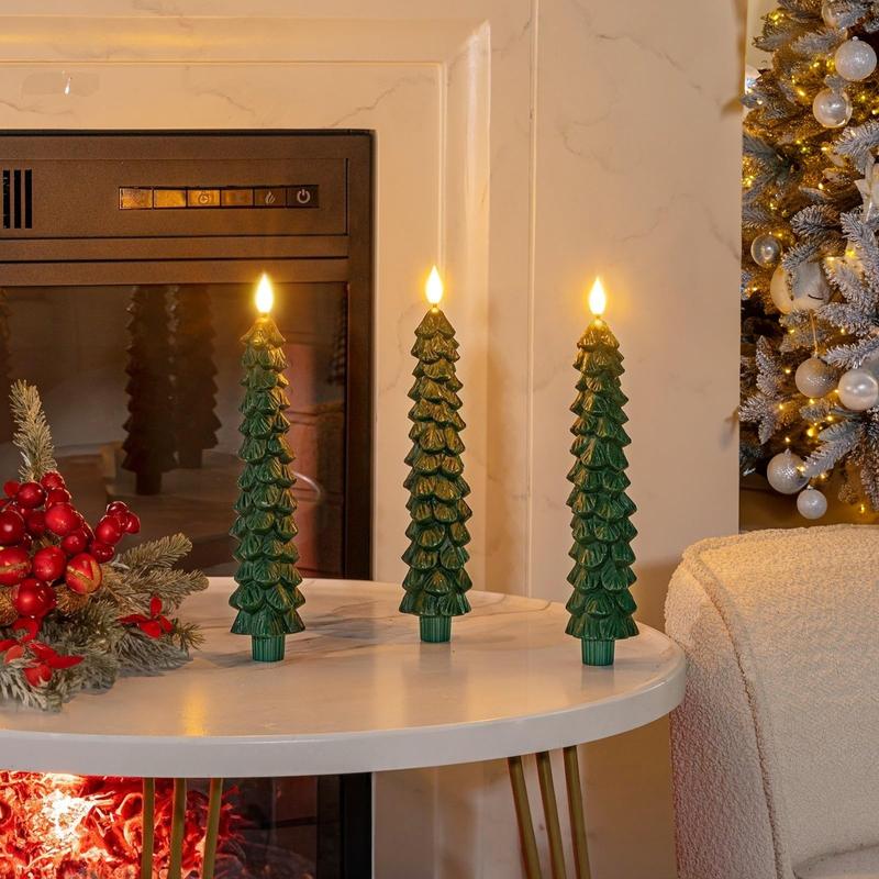 Christmas Tree Candles，Christmas gift，Flameless Taper Candles for Christmas Trees, Real Wax LED Battery Operated with Warm 3D Wick for Holiday and Wedding Decor gift.