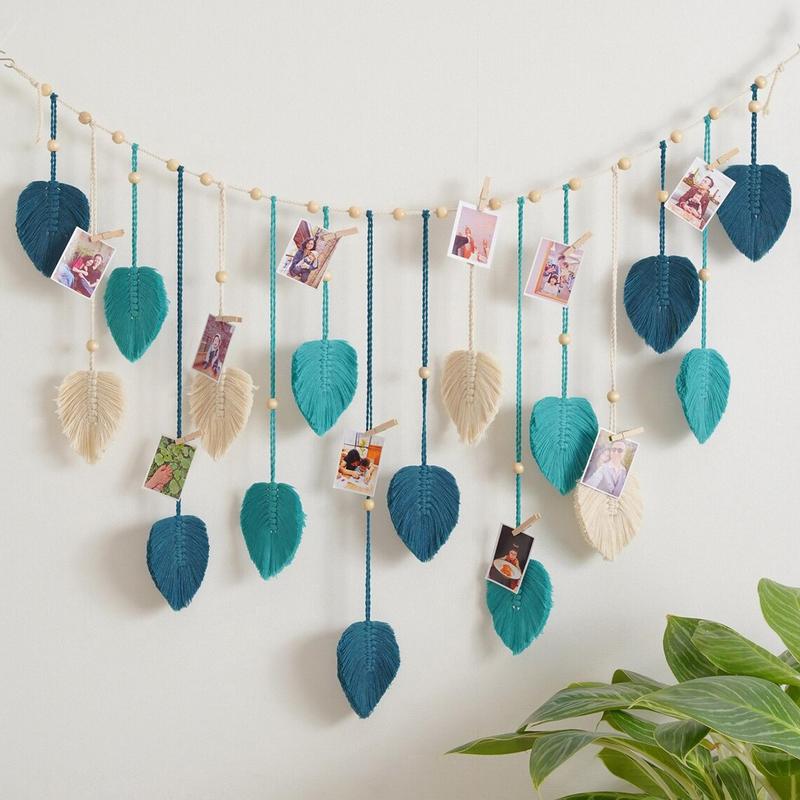 Boho Style Woven Rope Tassel Hanging Decor, Woven Leaf Shaped Wall Hanging, Room Decor, Birthday Gift Ideas, Summer Essentials, Wall Decor for Home Living Room Bedroom