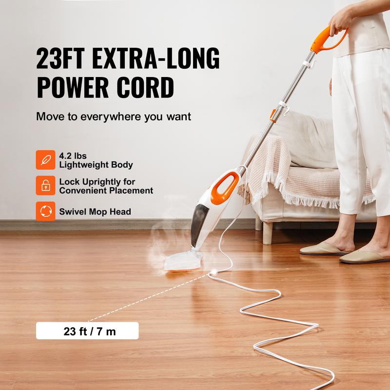 VEVOR Steam Mop, 5-in-1 Hard Wood Floor Cleaner with 4 Replaceable Brush Heads, for Various Hard Floors, Like Ceramic, Granite, Marble, Linoleum, Natural Floor Mop with 2 pcs Machine Washable Pads Cleaning Handheld