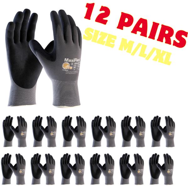 Maxi Flex Ultimate 34874 Foam Nitrile Coated Work Gloves for Cleaning - 12 Pairs, Durable PIP Protection