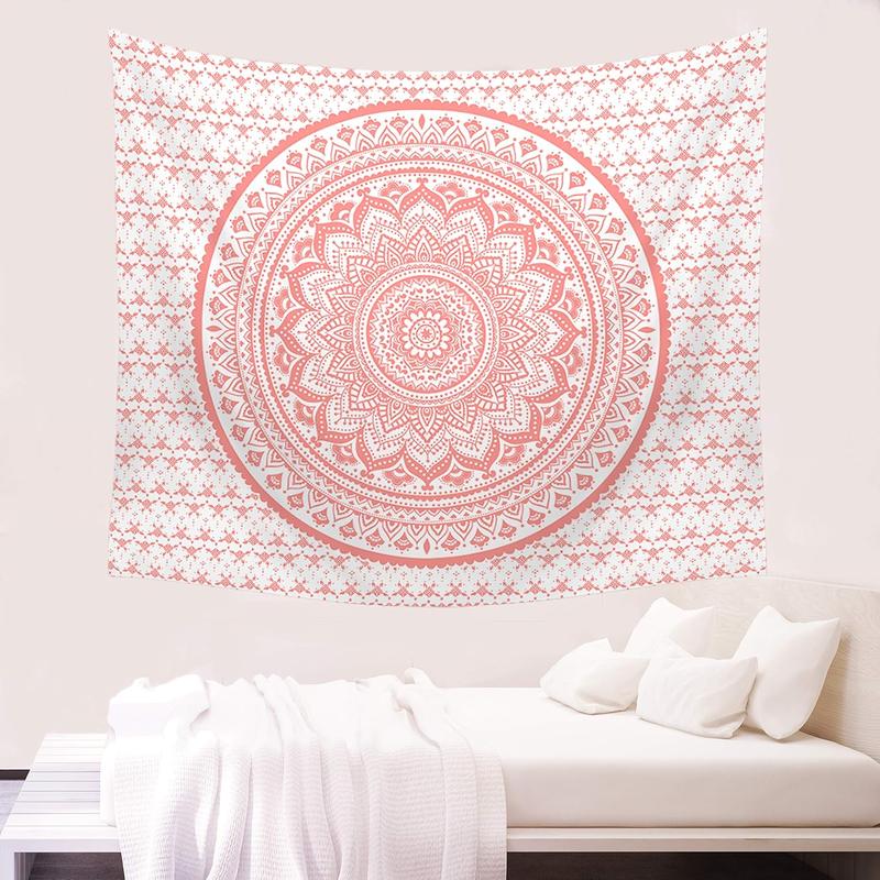 Pink Mandala Tapestry, Indian Hippie Bohemian Psychedelic Tapestries Women Wall Hanging for Bedroom Teen Girl(Pink, 51.2