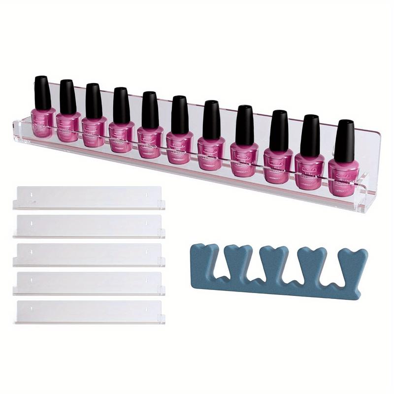 Acrylic Nail Polish Rack Wall Mount - Stylish Nail Polish Organizer for a Clutter-Free, Nail-Polish-Perfect Wall Rack Display - Incl. 6x Separable Shelves & Finger Separator