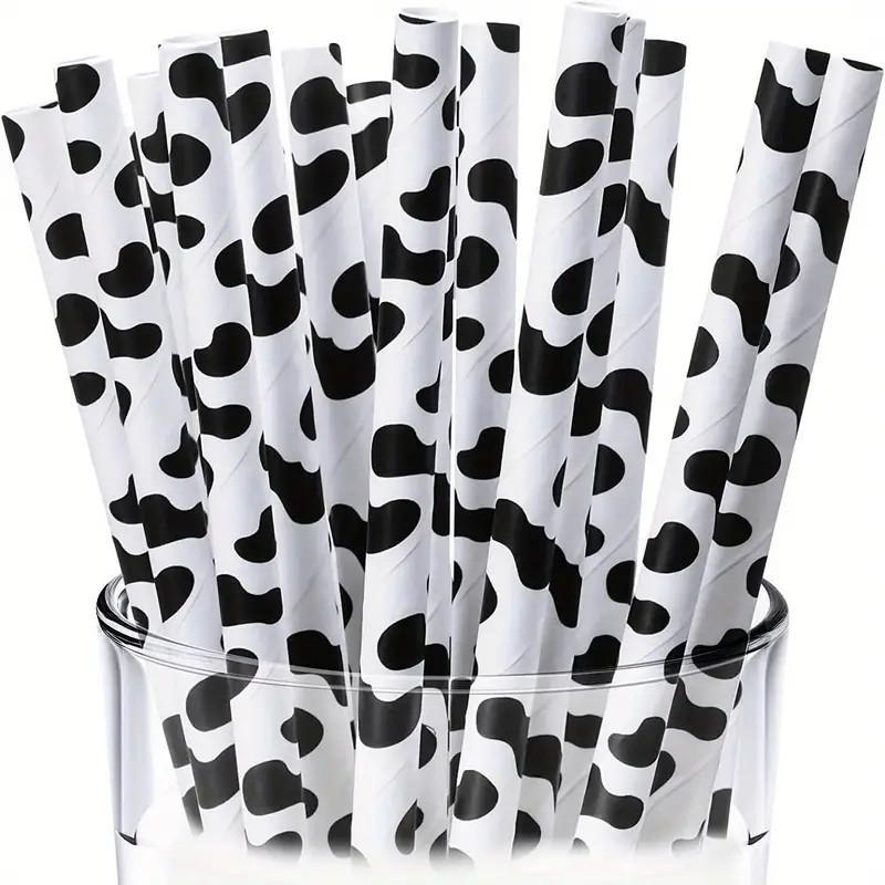 Cow Print Drinking Straws, 25pcs Disposable Farm Theme Paper Drinking Straws, Drinking Supplies for Home Party Wedding Birthday Baby Shower