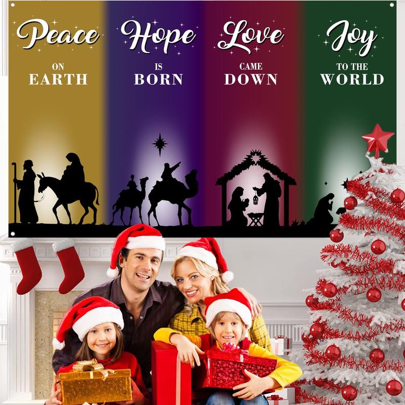 Nativity Christmas Banner Backdrop, Nativity Christmas Church Decorations Christmas Backgrounds for Photography Church Banners with Scripture Nativity Scene Banners Xmas Party Decorations