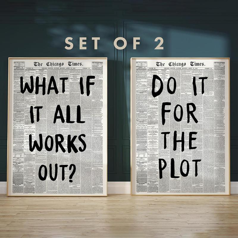 Newspaper Poster, 2 Counts set Do It for The Plot Lettering Unframed Poster, Wall Art for Home Living Room Bedroom Office Decor