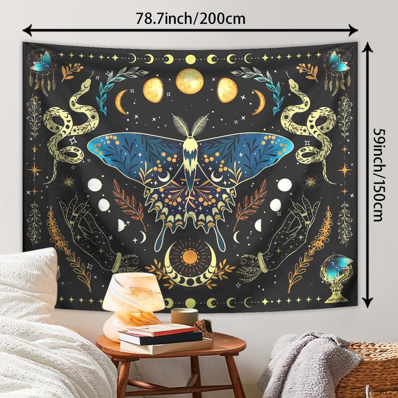 Butterfly & Moon Pattern Tapestry, Bohemian Plant Starry Sky Tapestry, Wall Hanging for Bedroom Living Room Study Room Office