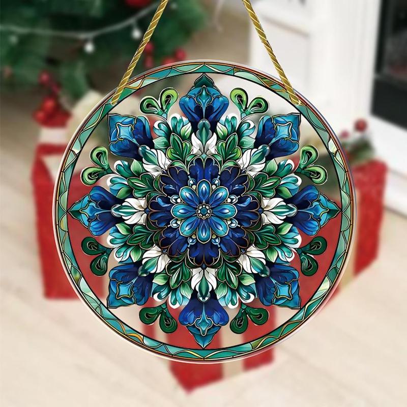 Flower Pattern Hanging Decor, 1 Count Colorful Glass Window Hanging Ornament, Wall Decor for Home Living Room Bedroom Garden Patio