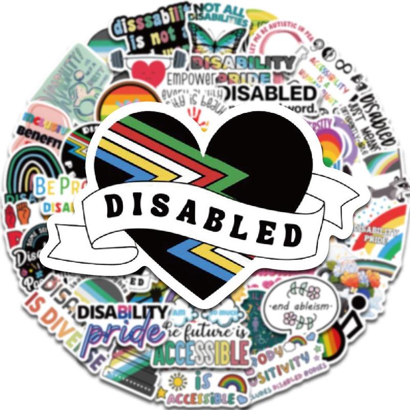 Disability Awareness Sticker, 50pcs set Cartoon DIY Decorative Sticker, Self Adhesive Decor Paper for Gift Greeting Card & Water Bottle & Laptop