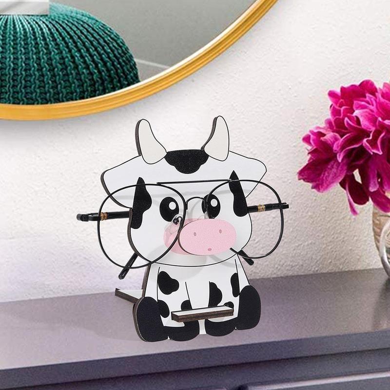 Wooden Glasses Holder, 1 Count Cute Cow Design Glasses Storage Rack, Desktop Decoration for Home Office School, Home Organizer