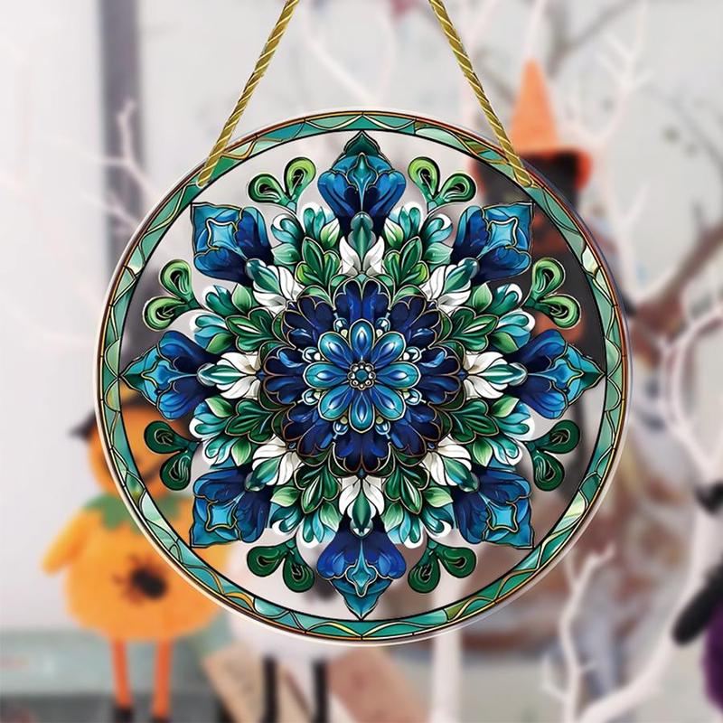 Flower Pattern Hanging Decor, 1 Count Colorful Glass Window Hanging Ornament, Wall Decor for Home Living Room Bedroom Garden Patio